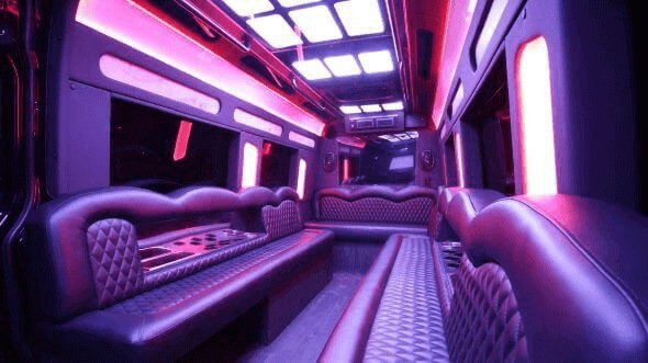 Interior of Charter Bus Company Independence's 15 Passenger Party Bus in Independence
